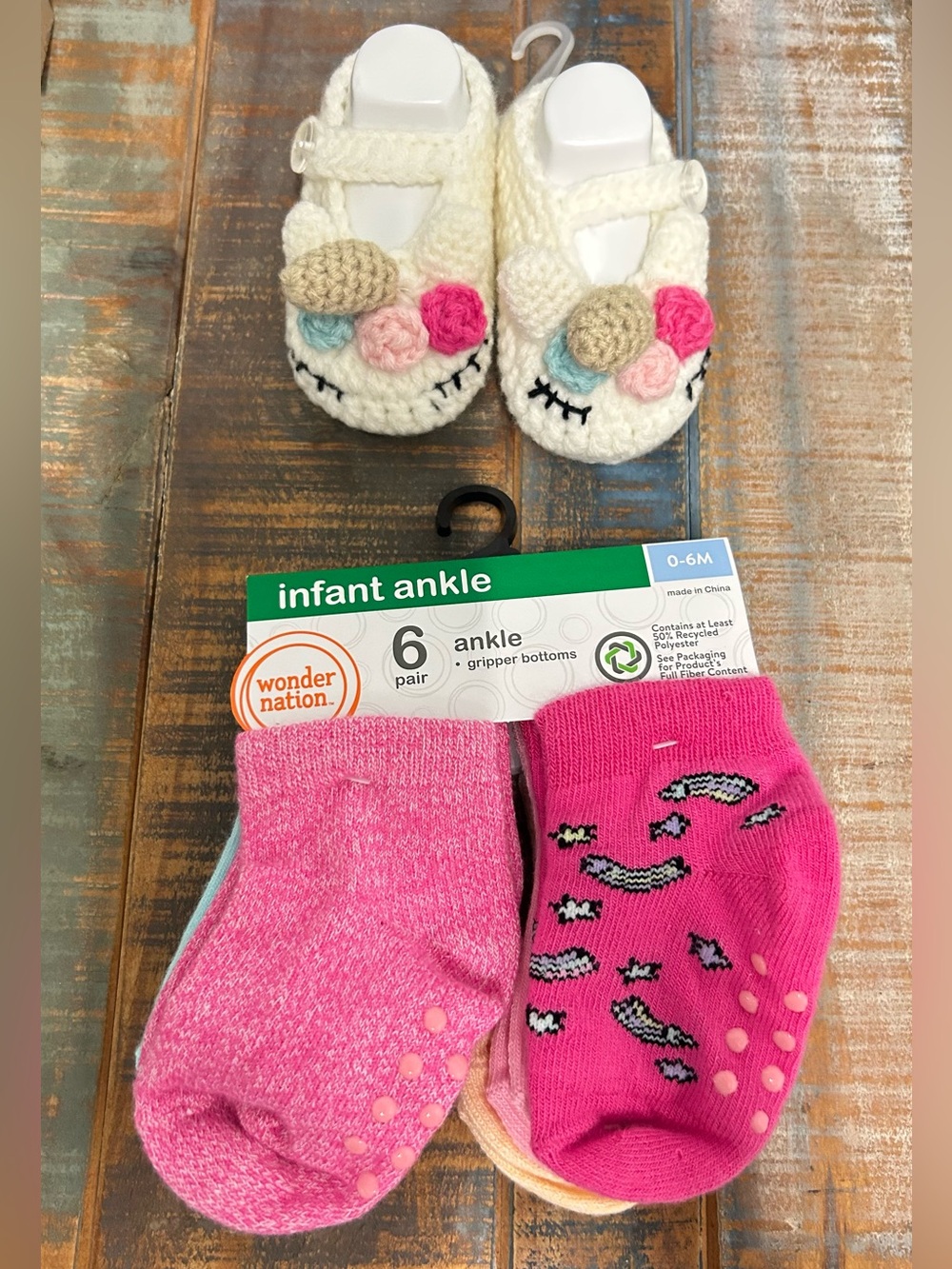 wonder nation Infant Ankle Socks and Crochet White Baby Booties - Pink Accents